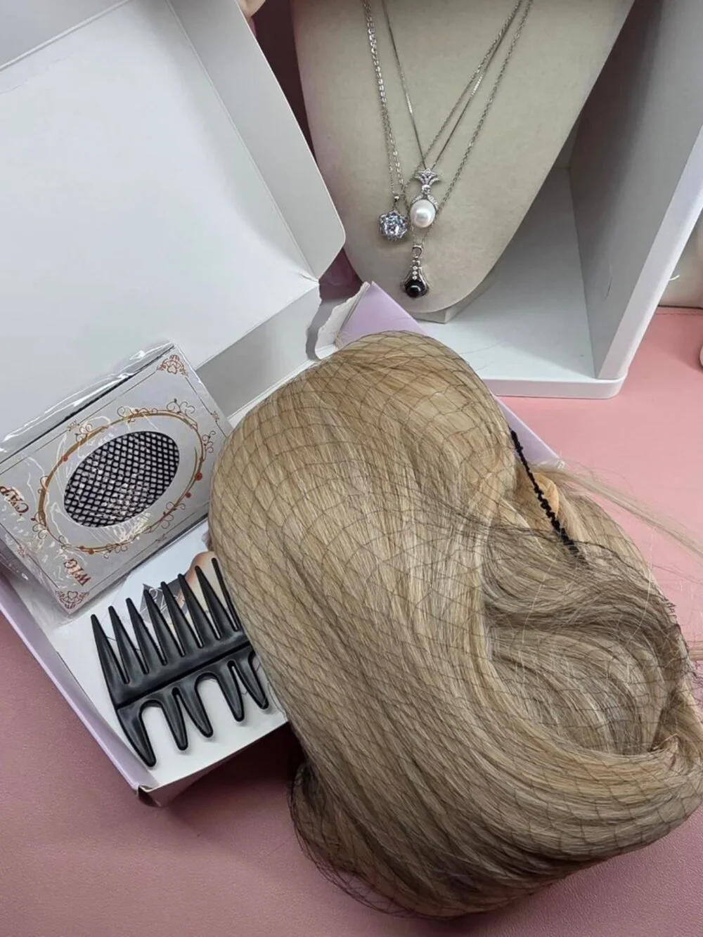 Women's Blonde 24in Long Straight Layered Wig with Bangs Soft Synthetic Hair